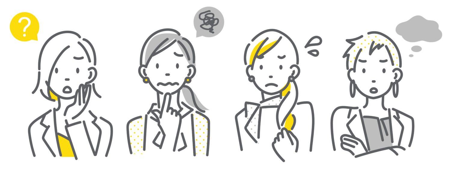 経済的DV夫について、悩みを抱えている4人の女性の絵